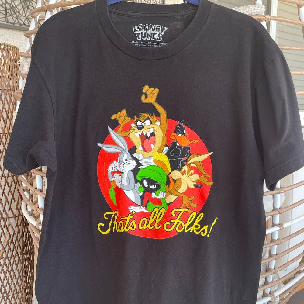 Authentic Vintage Looney Toons "Thats All Folks"  Black Men's Large T-shirt